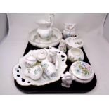 A tray containing a quantity of Aynsley Wild Tudor porcelain and ornaments including lidded pots,
