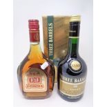 A boxed bottle of Three Barrels rare old French brandy (70cl) together with a further bottle of E &