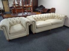 A contemporary Alexander & James Chesterfield cream buttoned leather three seater settee together