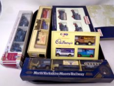 A tray containing five Corgi and Lledo die cast box set to include North Yorkshire Moors Railways,