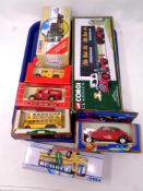 A tray containing Corgi Classics Eddie Stobart Foden Artic Trailer, and other boxed Corgi models,