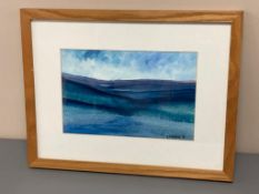 David Belilios : Blue landscape, oil, signed, 29 cm x 19 cm.