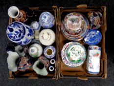 Two boxes containing a large quantity of oriental ceramics