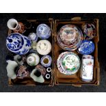 Two boxes containing a large quantity of oriental ceramics