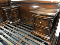 A pair of mahogany effect bow fronted two drawer bedside cabinets