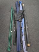 Six assorted fishing rods by Abu Garcia, Shakespeare, in carry bags,