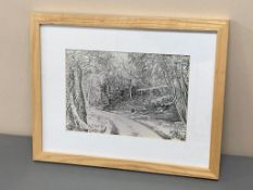 David Belilios : Woodland track, signed, mono print, 27 cm x 19 cm.