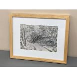 David Belilios : Woodland track, signed, mono print, 27 cm x 19 cm.