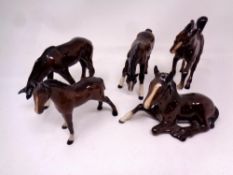 Five Beswick brown gloss foals