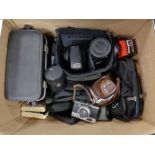 A box containing a quantity of assorted cameras,