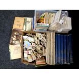 Two boxes containing a large quantity of cigarette cards and cigarette card albums, tea cards,