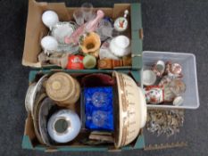 Three boxes containing miscellaneous ceramics to include Maling, Harlequin,