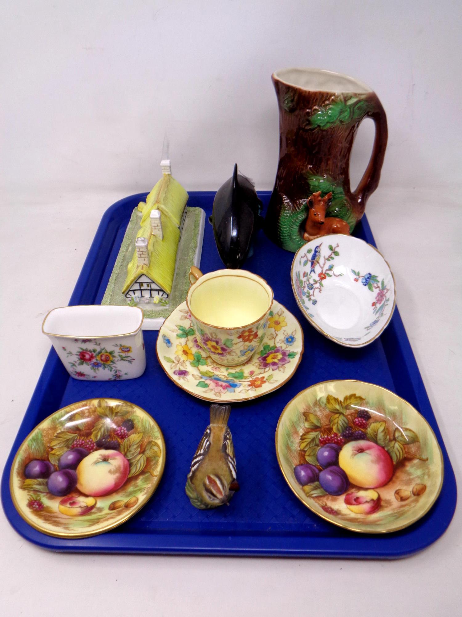 A tray of pair of Aynsley fruit decorated shallow dishes, Aynsley Pembroke bowl, Poole dolphin,