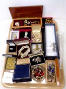 A tray of costume jewellery, dress rings,