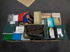 Two boxes of lady's and gent's shoes and trainers, Hush puppies,