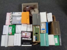 Two boxes of lady's and gent's shoes, Hush Puppies, Clarkes,