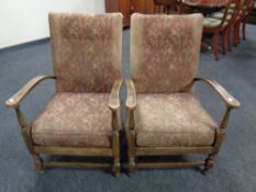 A pair of early 20th century beech framed armchairs