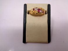 A Victorian ruby and diamond 18ct yellow gold five stone ruby ring,