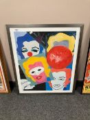A colour print depicting clowns,