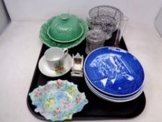 A tray of Shelley floral dish, Bing & Grondahl blue and white plates, Sylvac muffin dish with cover,