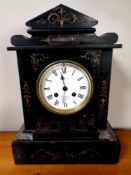 A Victorian slate mantel clock