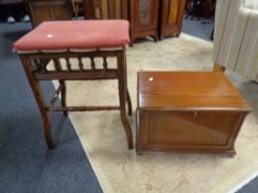 An Edwardian beech stool together with a storage box