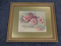 A George F Cruickshank watercolour, still life of roses, dated 1908,