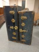 A pair of early twentieth century metal bound shipping trunks