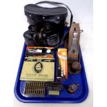 A tray of Stanley hand plane, novelty metal pencil sharpeners, Senior service cigarette tin,