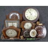 A box of 20th century and later mantel clocks, alarm clock,