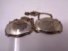 Two old sherry decanter labels