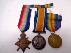 A WWI medal trio comprising Victory Medal,