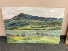 Continental school : un-framed oil on canvas, depicting a hill side,