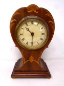 An Edwardian inlaid mahogany mantel clock together with a further oak mantel clock.