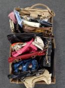 Two boxes of assorted hand bags