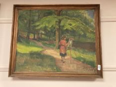 Continental school : oil on canvas, lady painting by a tree,