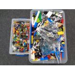 Two boxes of Lego and Lego mini figures