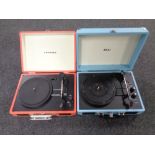 Two contemporary suitcase record players by Crossley and Akai