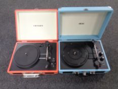 Two contemporary suitcase record players by Crossley and Akai