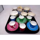 A tray of six Bishop china coffee cans with saucers, Grimwades preserve pot,