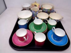 A tray of six Bishop china coffee cans with saucers, Grimwades preserve pot,