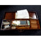 An Edwardian fitted draughtman's box containing drawing implements,