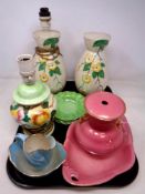 A tray of four Maling table lamp bases,