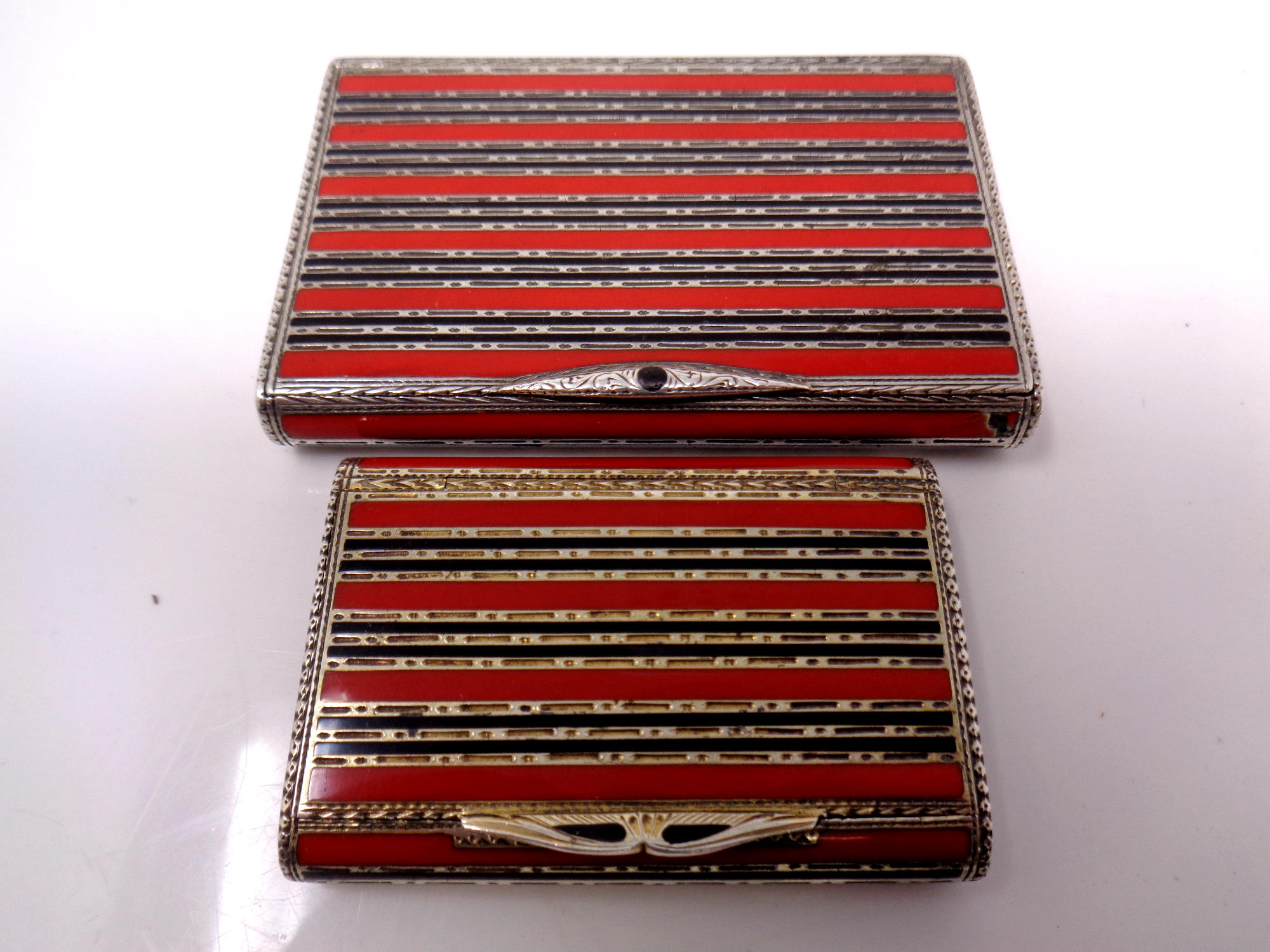 An American Art Deco enamelled silver tobacco box / card box,