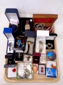 A tray of costume jewellery, wrist watches,