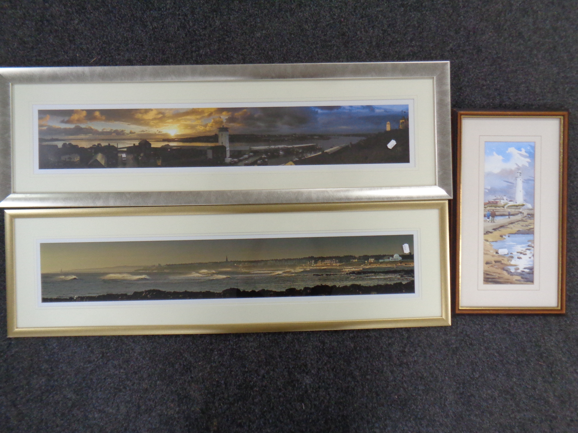 Two framed panoramic photographs - Tynemouth Longsands and beyond,