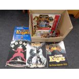 A box of late 20th century Krone circus calendars, Billy Smart circus vinyl LP,