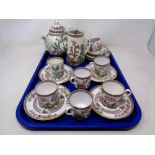 A tray of part Spode floral pattern tea china, Coalport teapot,
