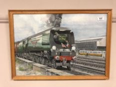 Arthur E Gills : The Steam Locomotive "Golden Arrow" on a Siding with Tyne & Wear Metro Trains