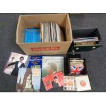 Two cases and a box of vinyl LP's and seven inch singles,